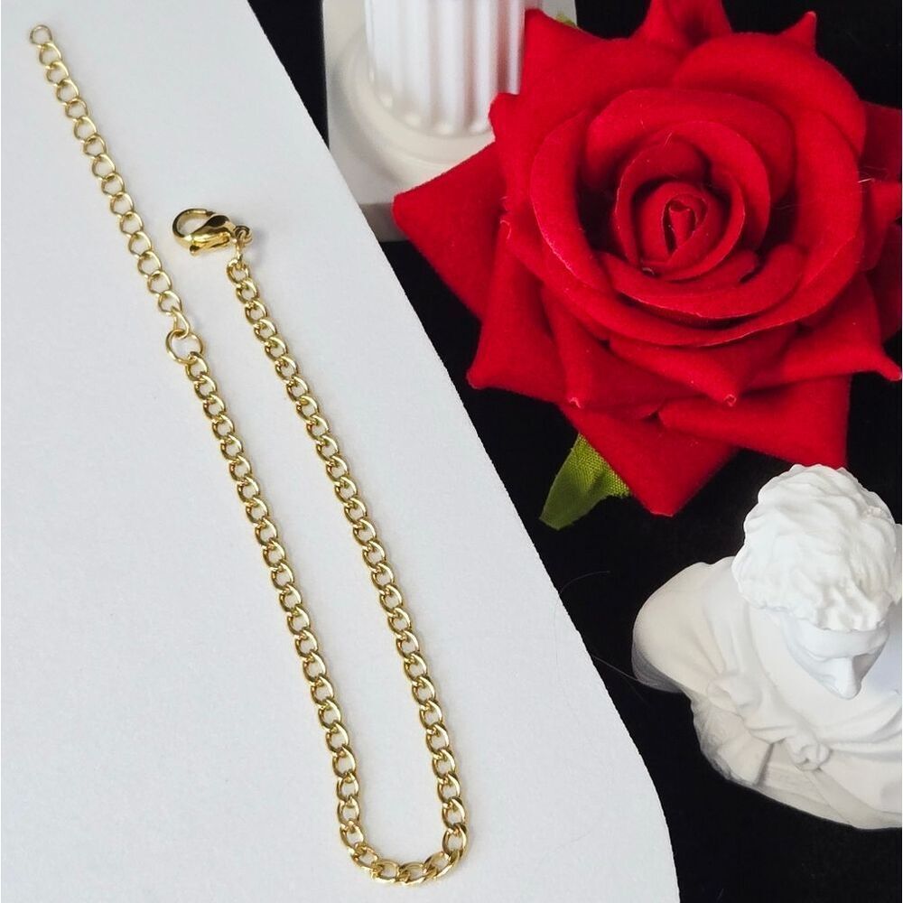 Gold Curb Chain Bracelet 3mm Stainless Steel Adjustable Minimalist Stack Classic